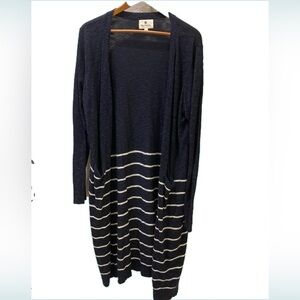 Boutique navy/white stripe open, long line duster/cardigan. Never worn. Size XL.